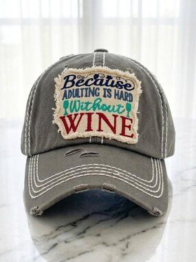 Ladies Grey Because Adulting is Hard Ball Hat